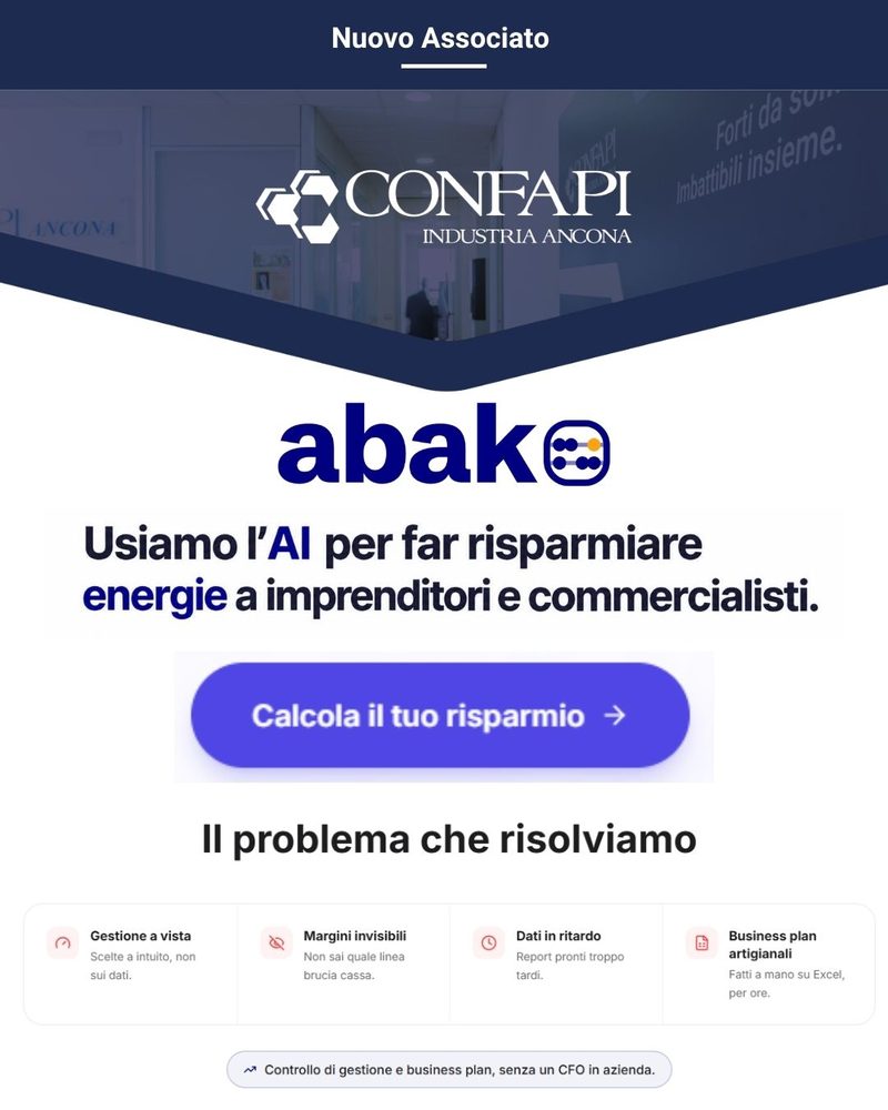 La scheda «Nuovo associato» di Confapi Industria Ancona dedicata ad Abako